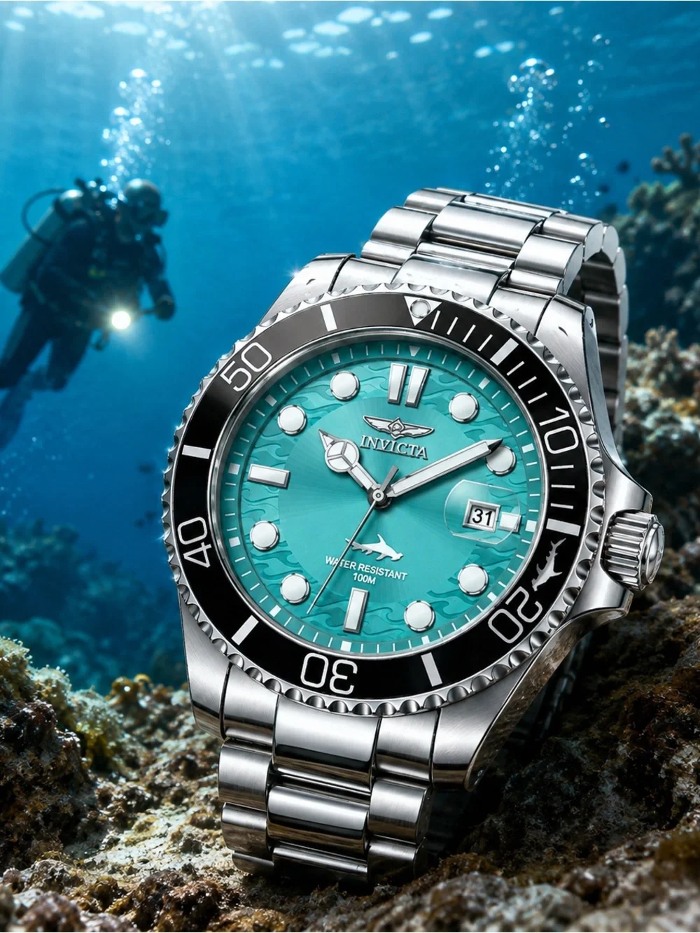 Invicta Men's Turquoise Dial Dive Watch - Stainless Steel